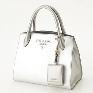 Prada Leather Saffiano Handbag Silver